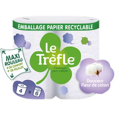 Papier toilette maxi format douceur fleur de coton, Le Trèfle (x 4)