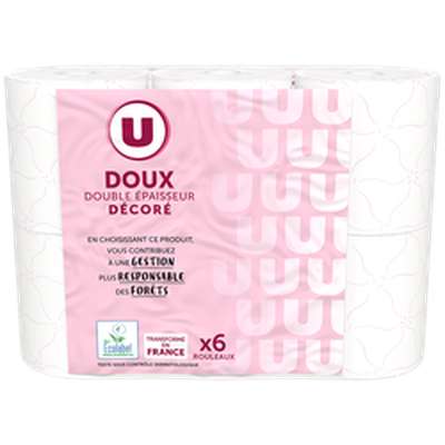 Papier toilette doux décoré double épaisseur, U (x 6 rouleaux)