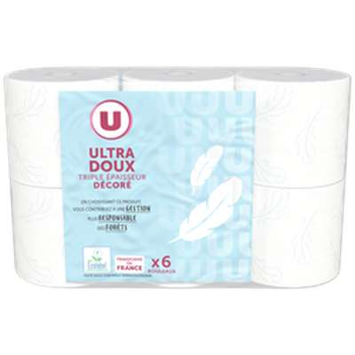 Papier toilette ultra doux décoré triple épaisseur, U (x 6 rouleaux)