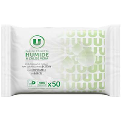 Papier toilette humide à l'aloe Vera, U (x 50)