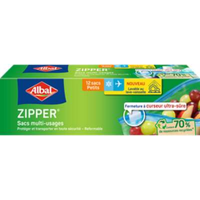 Sacs zipper petit modèle 70% ressources recyclées, Albal (12 x 1 l)