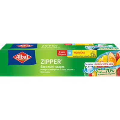Sacs zipper moyen modèle 70% ressources recyclées, Albal (8 x 3 l)