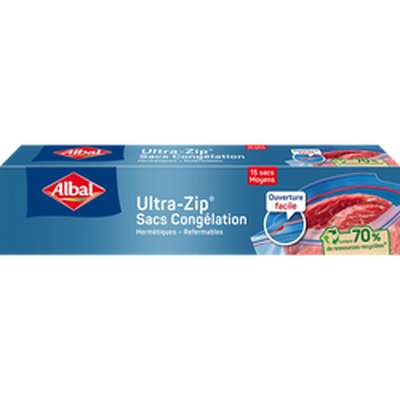 Sacs congélation ultra zip moyens modèles 70% ressource recyclée, Albal (15 x 3 l)