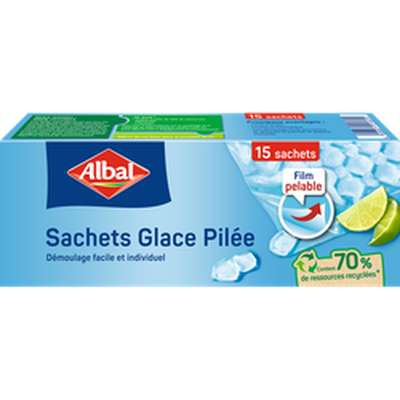 Sachets glace pilée 70% ressources recyclées, Albal (x 15)