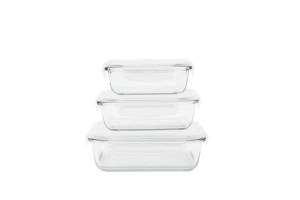 Set de 3 plats/boîtes rectangulaire en verre - 400 ml/650 ml/1000 ml, Pebbly