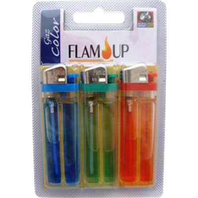 Briquets à gaz colorés sous blister, Flam Up ( x3)