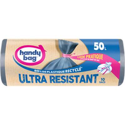 Sac poubelle lien ultra résistant 80% recyclés, Handy Bag (10 x 50 L)