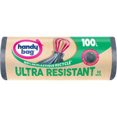 Sac poubelle poignée coulissante ultra résistant 80% plastique recyclé, Handy Bag (10 x 100 L)
