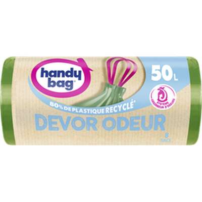 Sacs poubelle poignées coulissantes devor odeur 80% plastique recyclés, Handy Bag (8 x 50 L)