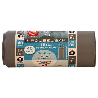 Sacs poubelle haute couleur gris, Poubel'sak (15 x 40 L)