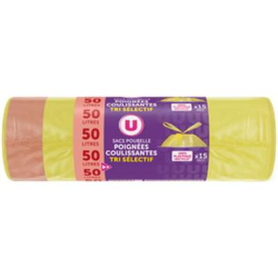 Sacs poubelle poignée coulissantes spécial tri sélectif, U (15 x 50 l)