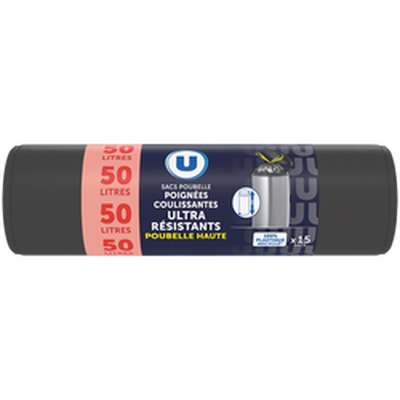 Sac poubelle ultra résistant 100% recyclé poubelle haute, U (15 x 50 l)