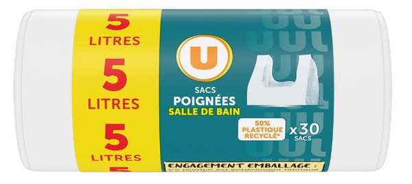 Sac poubelle à poignées spécial salle de bain, U (30 x 5 l)