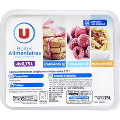 Boîtes plastiques micro onde, U (4 x 0.75 l)