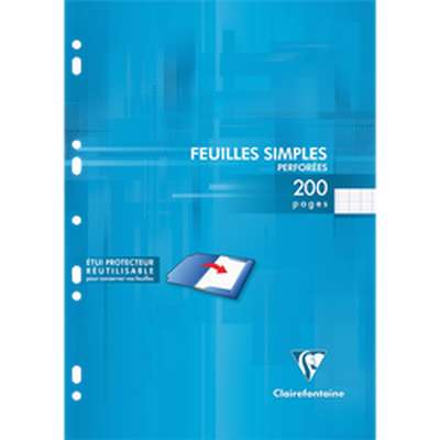 Feuilles simples perforées grands carreaux, Clairefontaine (21 x 29,7 cm, 200 feuilles)