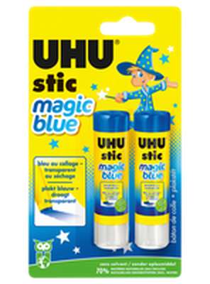 Bâton de colle Magic Blue Stic transparente au séchage, UHU (2 x 8.2 g)