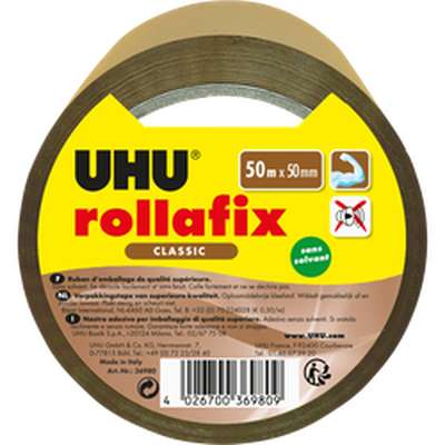 Ruban d'emballage brun Rollafix, UHU (50 m x 50 mm)