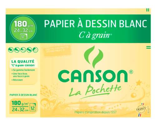Pochette de papier à dessin blanc, Canson (24 x 32 cm, x 12 feuilles)