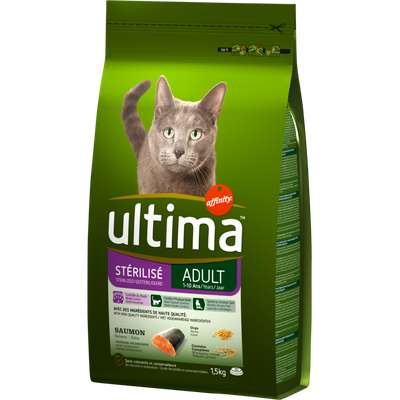 Croquettes pour chat stérilisé au saumon, Ultima (1,5 kg)