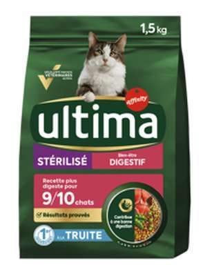 Croquettes pour chats stérilisés sensibles à la truite et à l'orge, Ultima  (1,5kg)