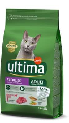 Croquette pour chat adulte stérilisé au bœuf, Ultima (1,5 kg)