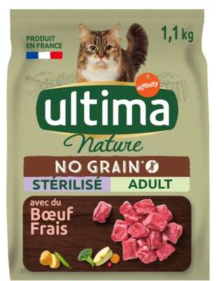 Croquette pour chat adulte stérilisé boeuf no grain nature, Ultima (1,10kg)