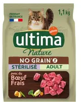 Croquette pour chat adulte stérilisé boeuf no grain nature, Ultima (1,10kg)