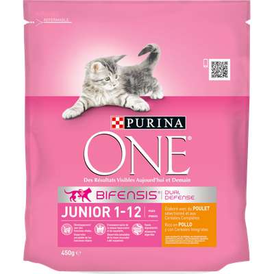 Croquettes au poulet et céréales complètes pour chaton junior, Purina One (450 g)