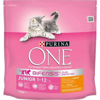 Croquettes au poulet et céréales complètes pour chaton junior, Purina One (1.5 kg)