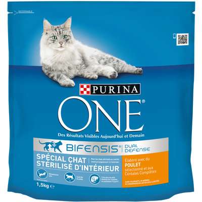 Croquettes pour chats adulte stérilisés d'intérieur au poulet, Purina One (1.5 kg)