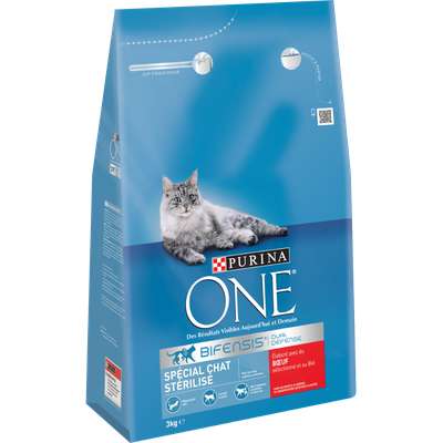 Croquettes pour chat adulte stérilisé au boeuf et au blé, Purina One (3 kg)