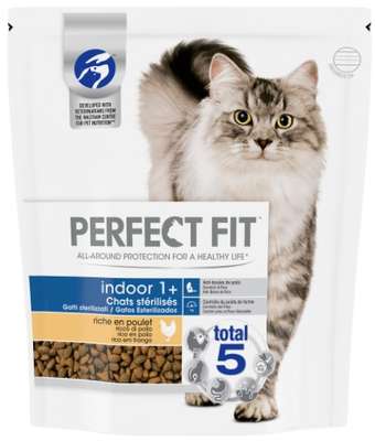 Croquettes pour chat d'intérieur stérilisé Indoor riche en poulet, Perfect Fit (1,4 kg)