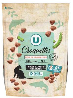 Croquettes sans céréales riche en saumon frais pour chat adulte stérilisé, U (3 kg)
