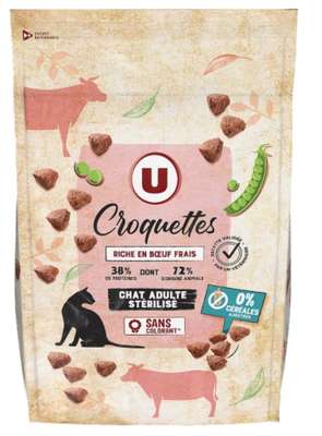 Croquettes sans céréales riche en bœuf frais pour chat adulte stérilisé,  U (1,5 kg)