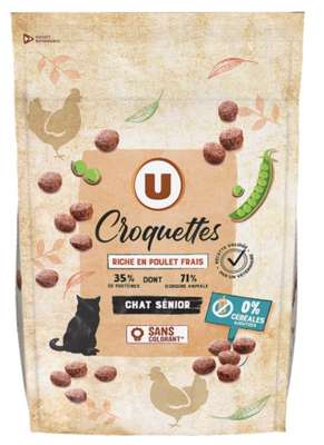 Croquettes sans céréales riche en poulet frais pour chat sénior, U (1,5 kg)