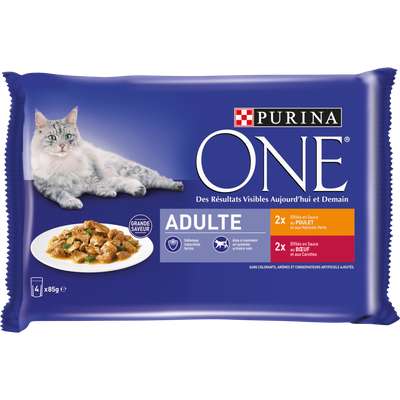 Sachets repas pour chat adulte au poulet et au boeuf, Purina One (4 x 85 g)