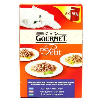 Sachet repas au poisson pour chat, thon, saumon, truite, Mon Petit Gourmet (6 x 50 g)