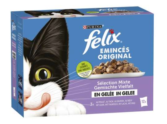 Emincés en gelée sélection mixte chat adulte Purina, Félix (12 x 85 g)