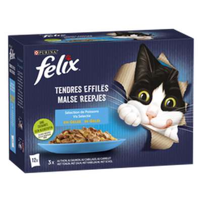 Tendres effilés gelée poissons chat adulte Purina, Félix (12 x 85 g)