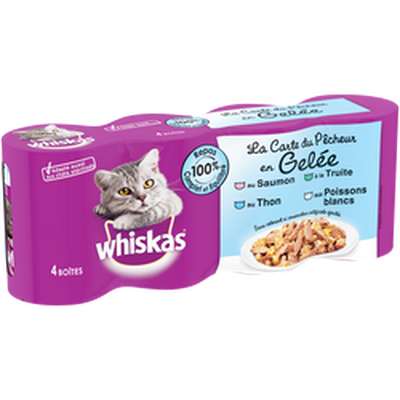 Aliment pour chat en gelée aux poissons et légumes, Whiskas (4 x 390 g)