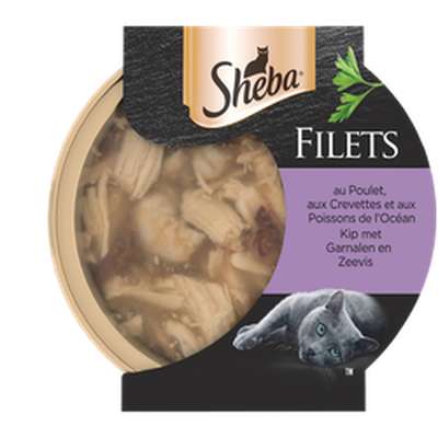 Barquette pour chat filets au poulet, crevettes et poisson, Sheba  (60 g)