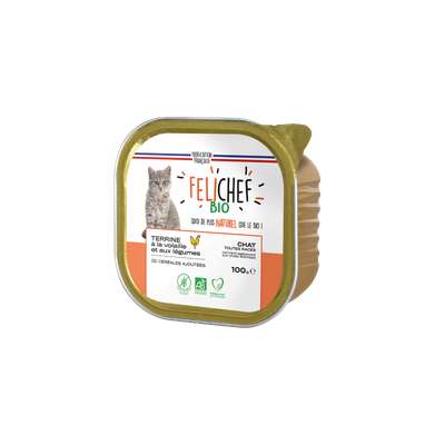 Terrine de volaille et légumes en barquette pour chat BIO, Felichef (100 g)