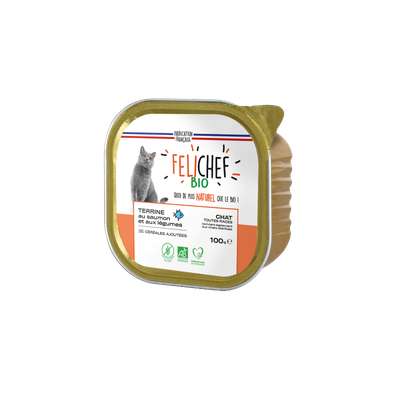 Terrine de saumon et légumes en barquette pour chat BIO, Felichef (100 g)