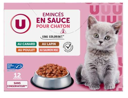 Emincé en sauce viandes et poissons pour chaton, U (x 12)