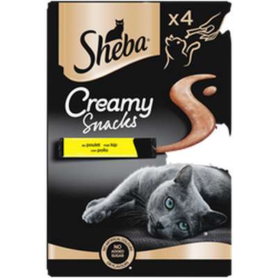 Friandises pour chat adulte Creamy snacks au poulet, Sheba (4 x 12 g)
