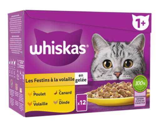 Pâtée pour chat sachets festins à la volaille en gelée, Whiskas (12 x 85 g)