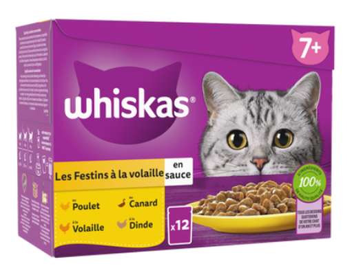 Pâtée pour chat senior sachets festins à la volaille en sauce, Whiskas (12 x 85 g)