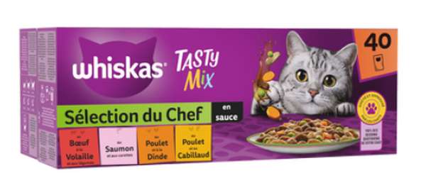 Pâtée pour chat en sachets Tasty Mix sélection du chef en sauce,  Whiskas (40 x 85 g)