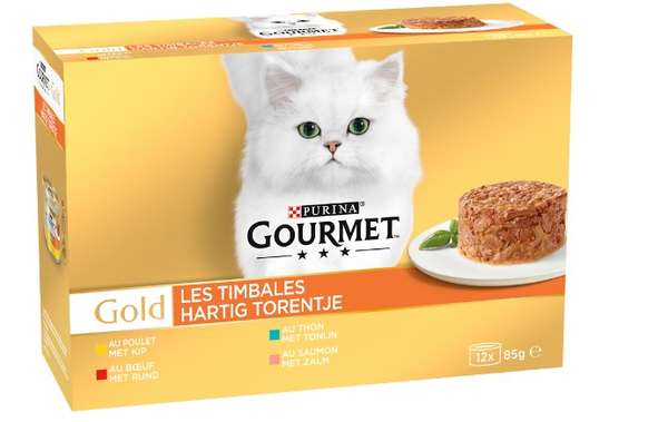 Sachets fraîcheur pour chat timbales au bœuf, poulet, saumon, Gourmet Gold  (12 x 85 g)