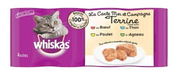 Boites pour chats adultes aux viandes et poissons, Whiskas (4 x 400g)